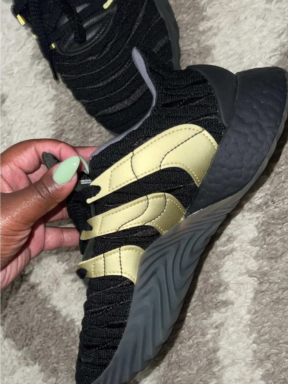 adidas Men’s Black and Olive Green Athletic Sneakers